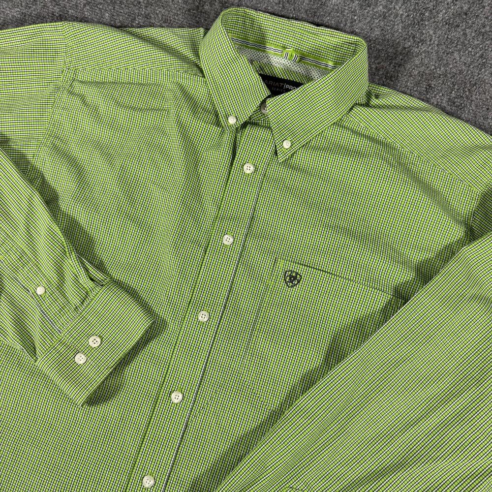 Ariat Pro Series Shirt Mens XLT XL Tall Green Plaid Long Sleeve Western 10018988